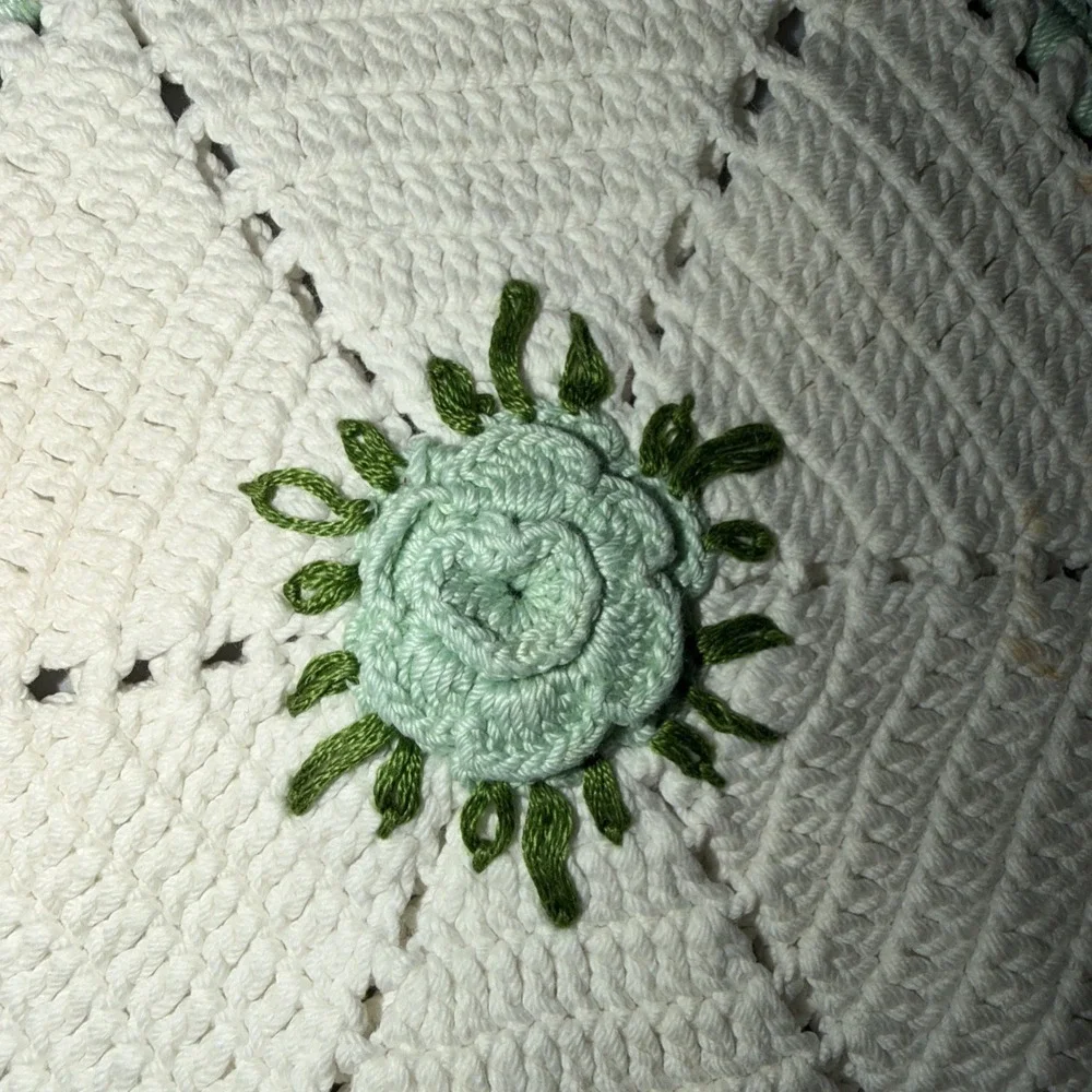 Vintage Crochet Potholders Flower Rose Red Blue Grandmacore Cottagecore
